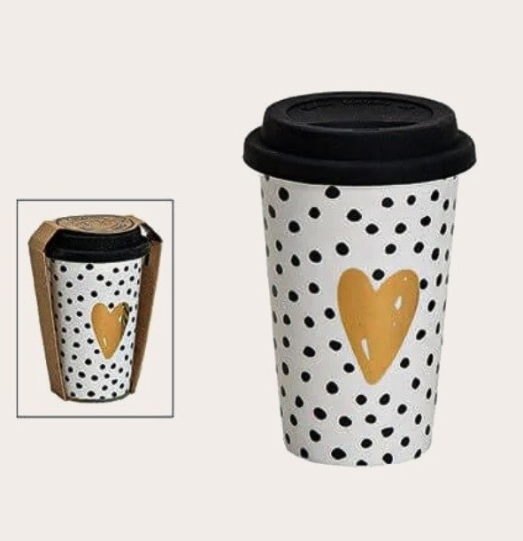 Porcelánový hrnek se srdcem a víčkem 300ml